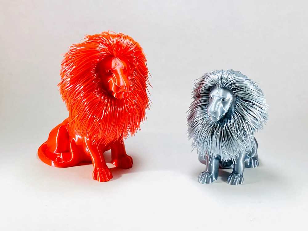 The Hairy Lion by R3D on Printables creates organic-looking hair from standard filament