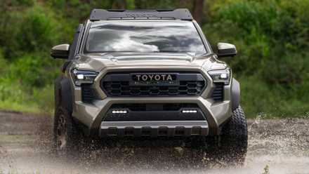 Head-on action shot of a 2024 Toyota Tacoma
