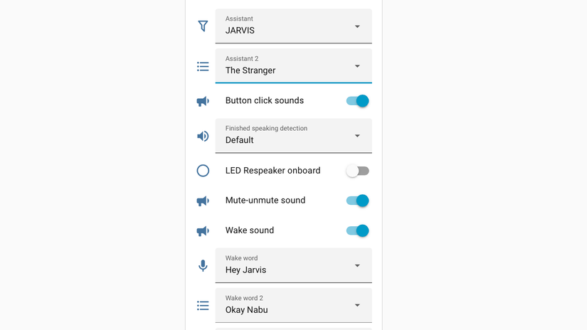 Two different voice assistants with their respective wake words for a smart speaker in Home Assistant.