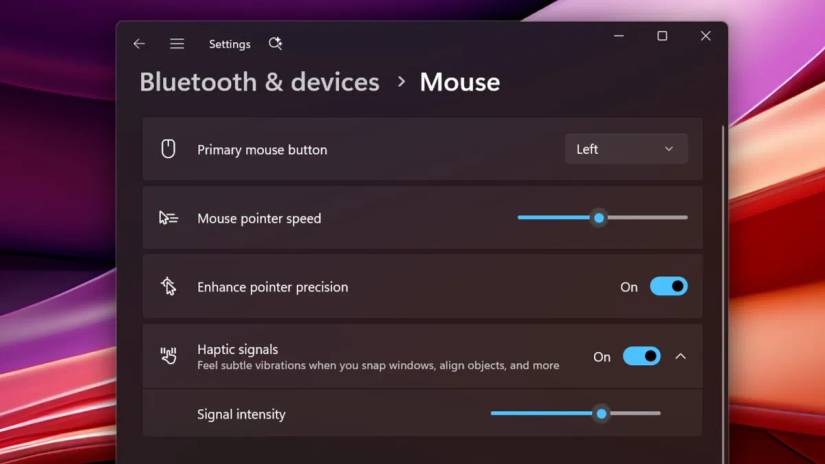 windows 11 advanced haptics settings