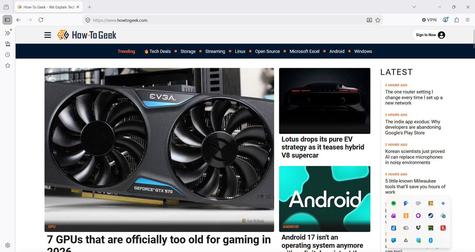 HTG homepage in Firefox running on Windows 11.