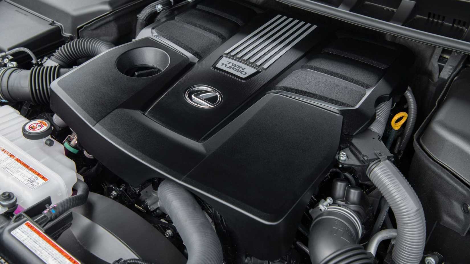 Shot of the engine under the hood of a 2026 Lexus LX 600 F SPORT.