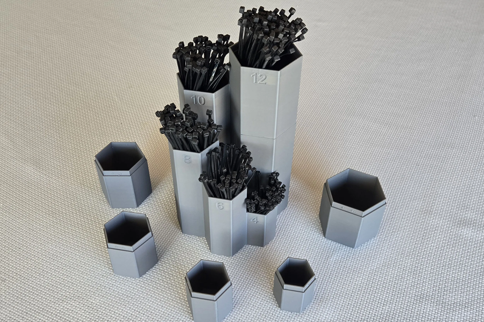 3D printed zip tie organizer.