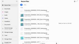 Screenshots in the Samsung My Files app on a Galaxy tablet.