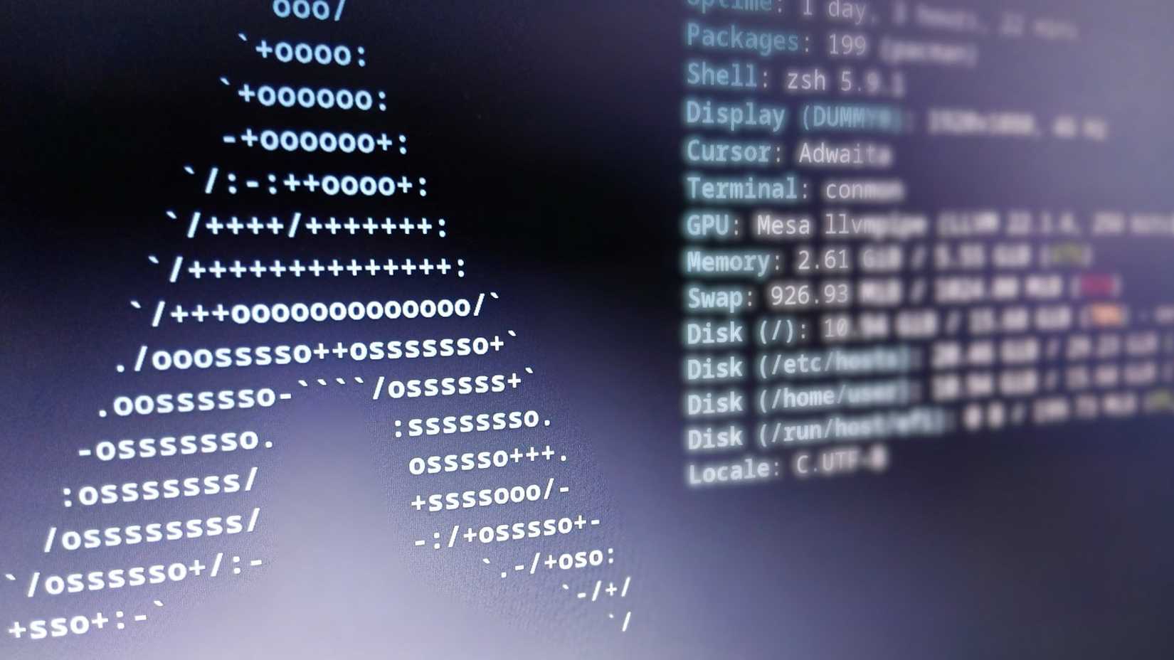 A closeup of a terminal that displays information for an Arch Linux system.-1