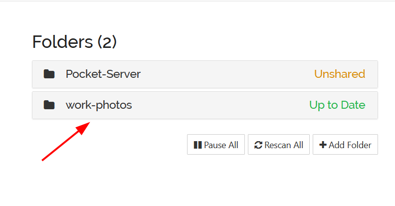 A syncthing path showing a folder named work-photos.