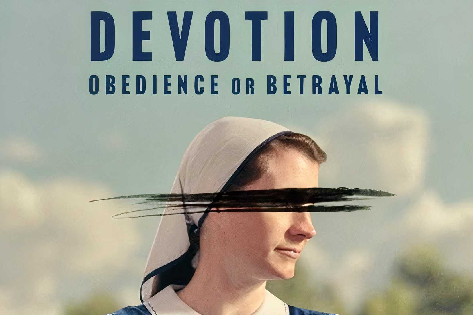 A woman with her eyes crossed out in Devotion Obedience or Betrayal.
