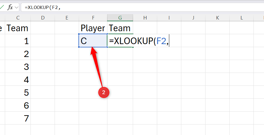 An Excel spreadsheet illustrating the selection of a source criteria cell as the XLOOKUP value argument.