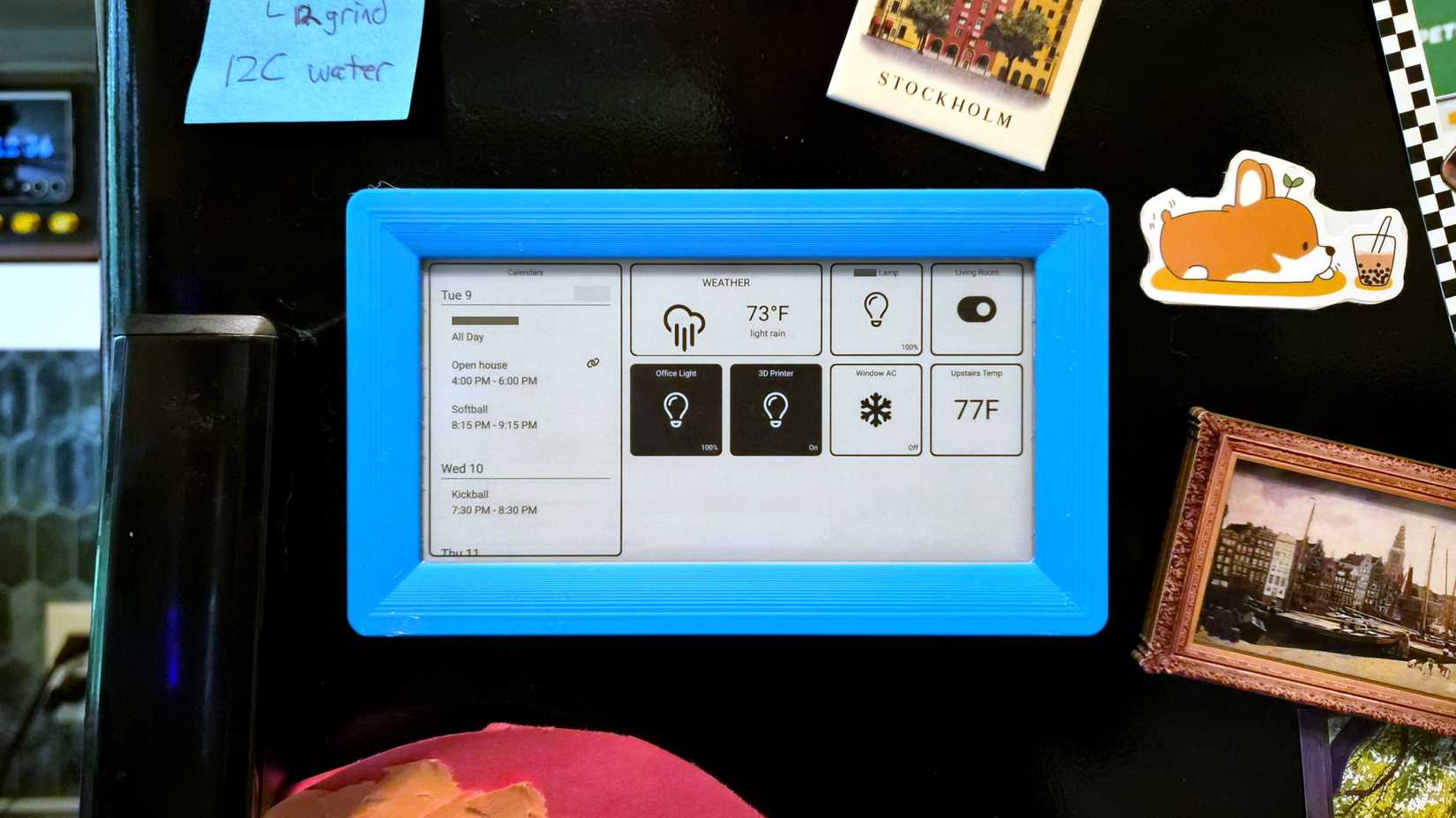 Android phone e-ink kitchen dashboard.