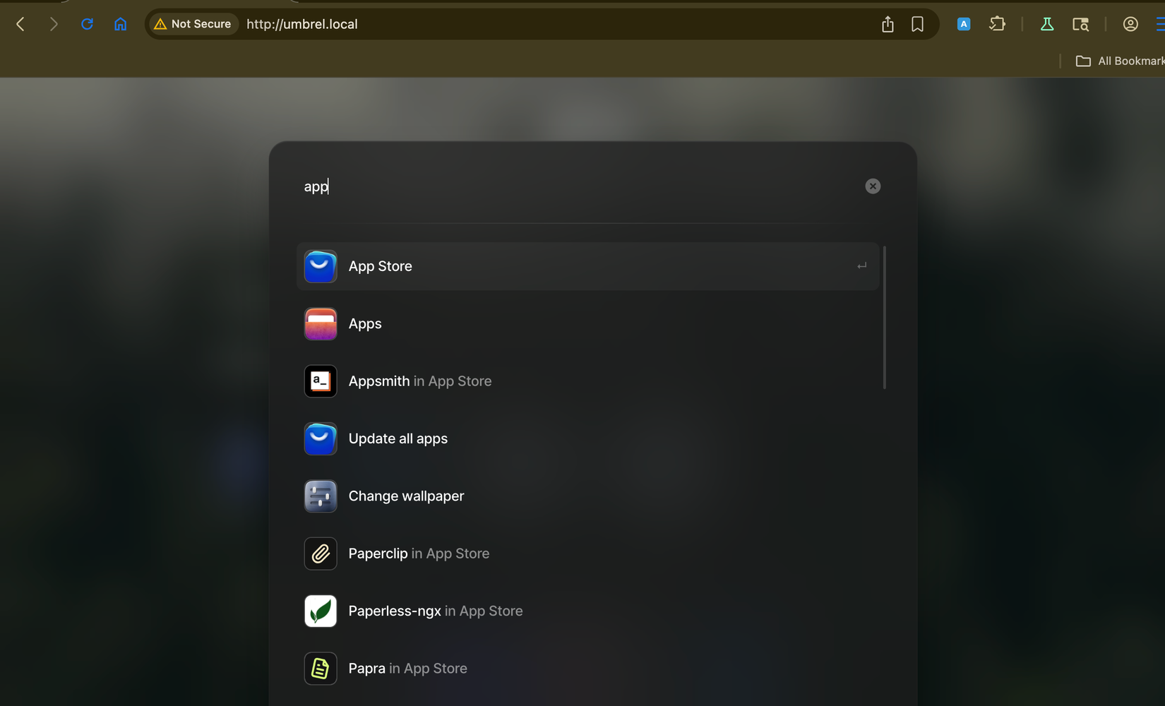 App launcher inside umbrelOS-1