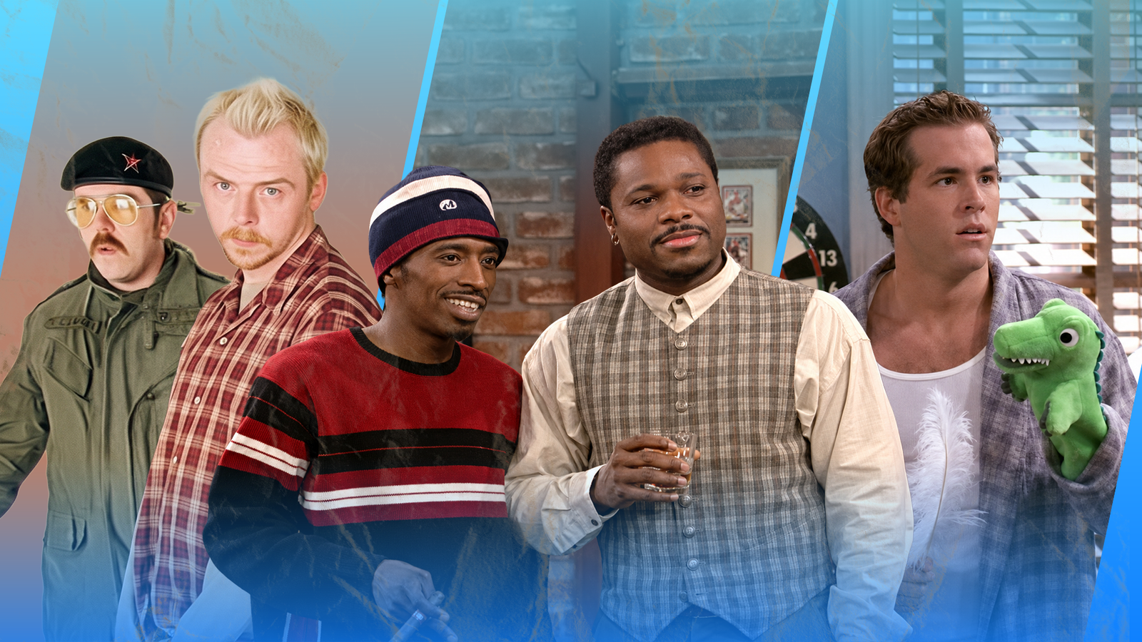 Collage of characters from Spaced, Malcolm & Eddie, and Two Guys and a Girl.