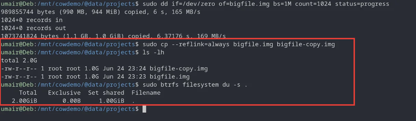 creating relink and viewing filesize