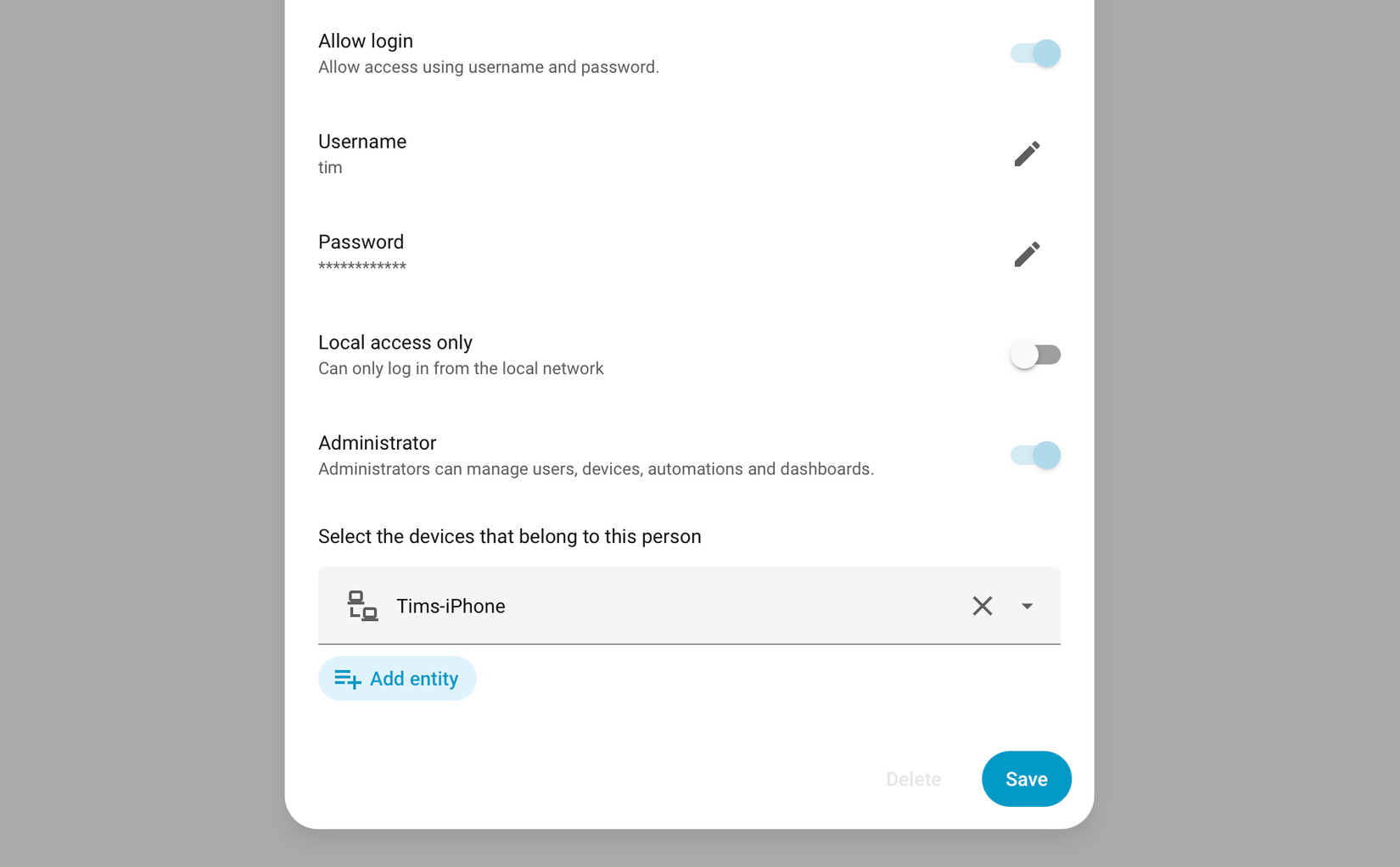 Editing a Home Assistant user.