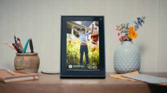 Facebook Portal in portait mode.