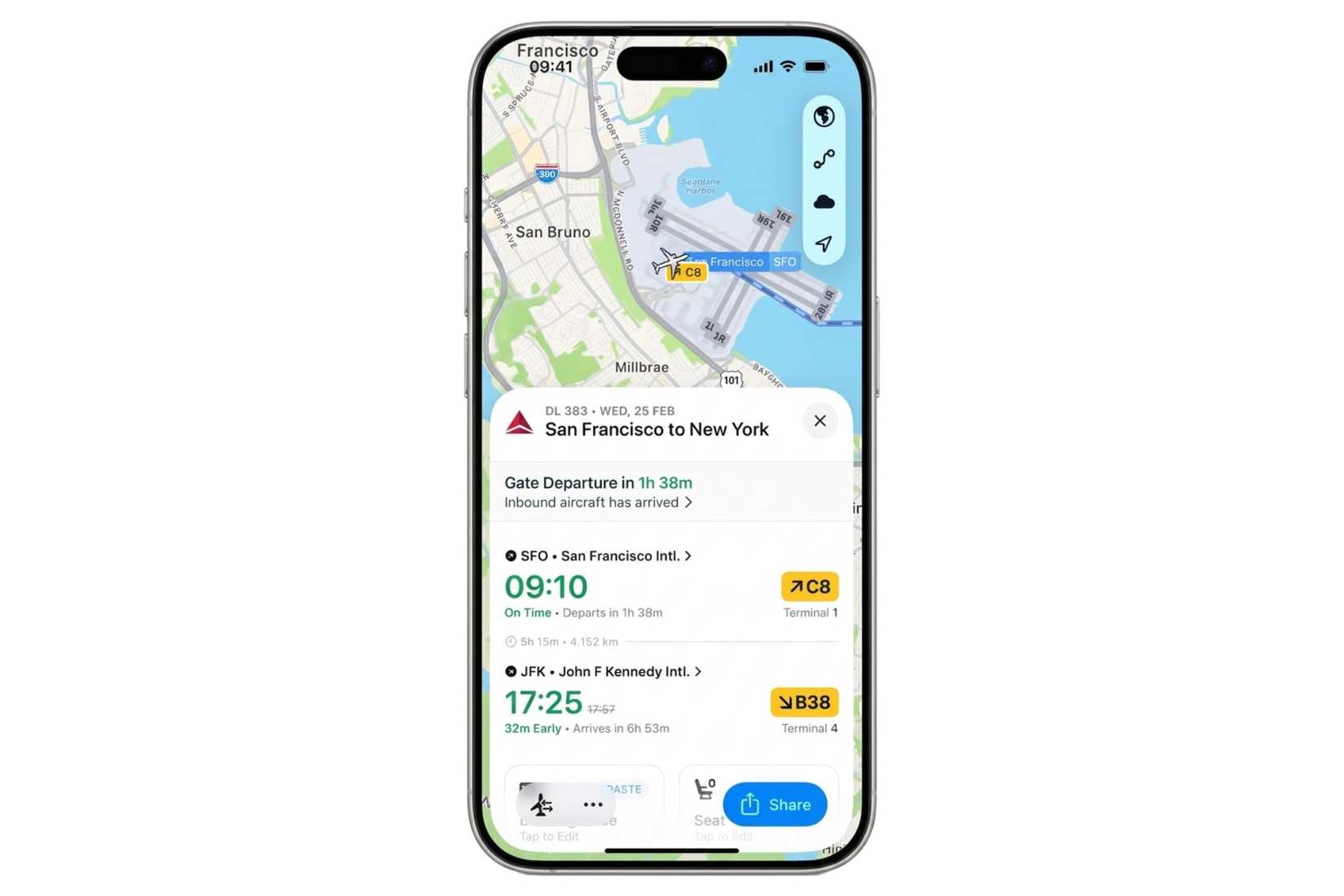 Flighty tracks and updates details before the airline sends them.