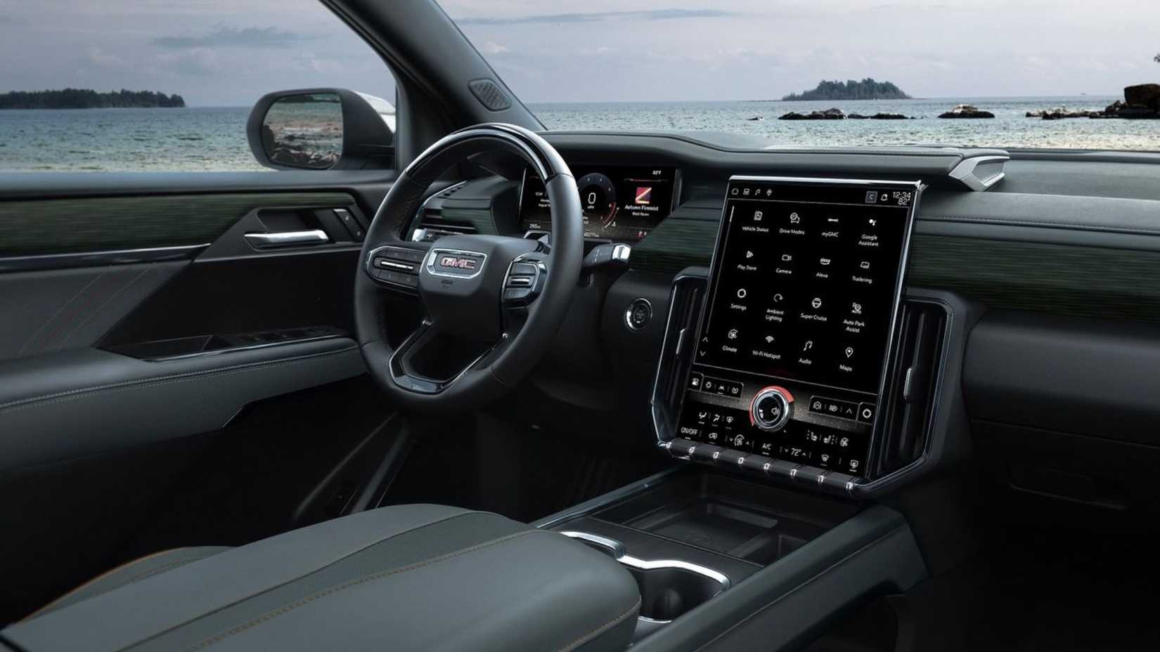 Shot of the dashboard inside the cabin of a 2024 GMC Acadia.