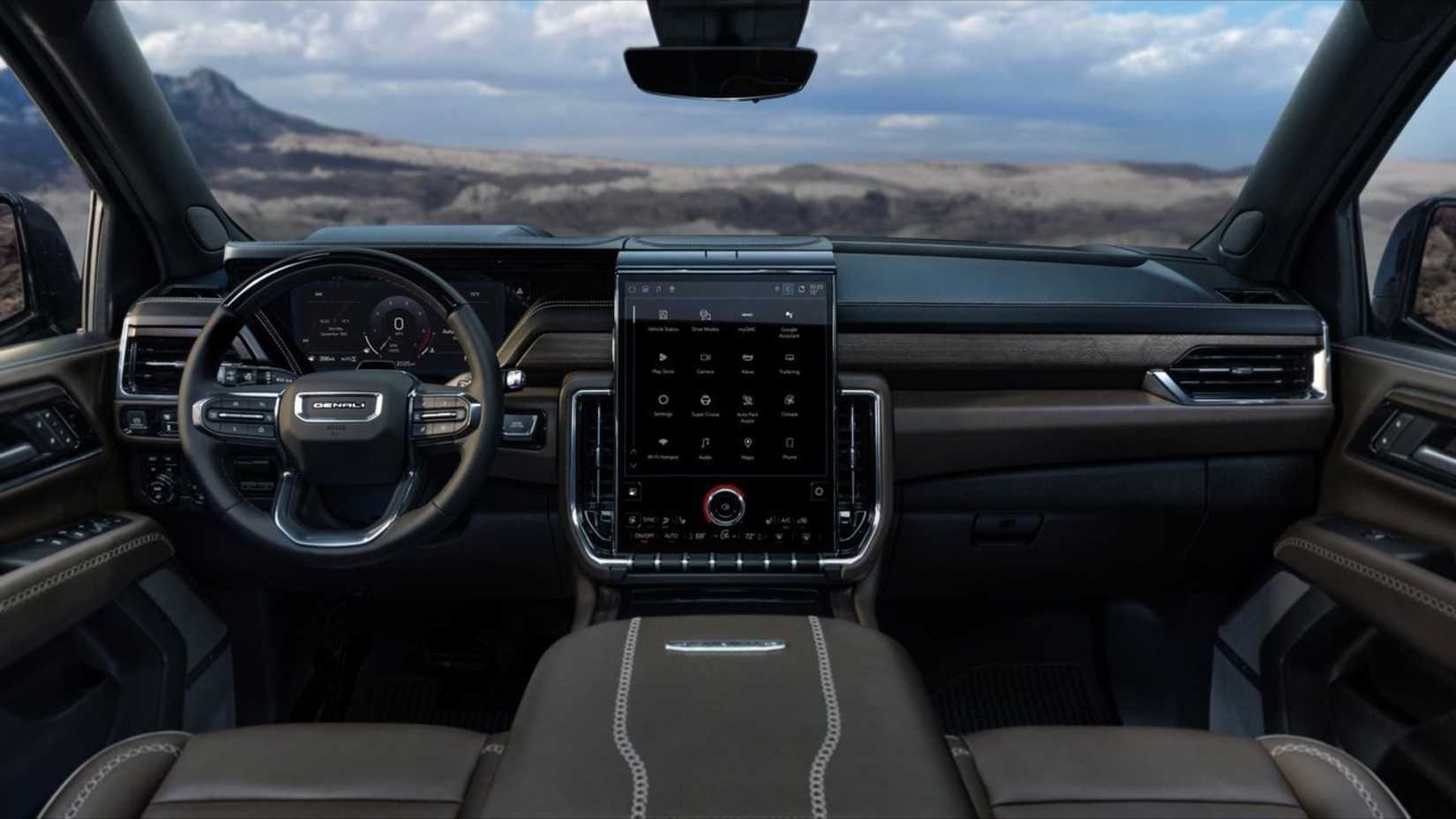 2025 GMC ユーコン デナリの内部のダッシュボードの写真。