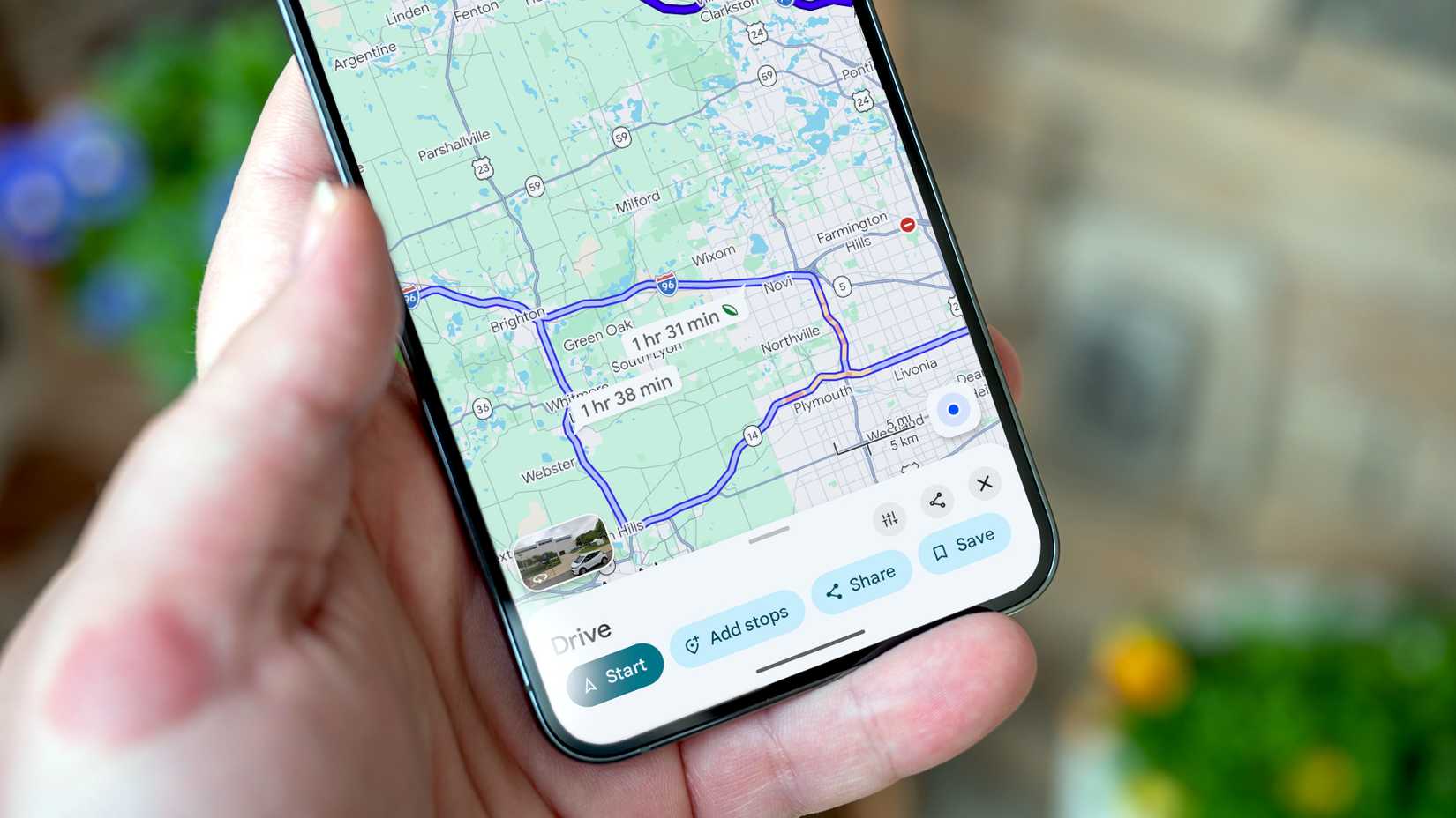Google Maps routes on Android phone