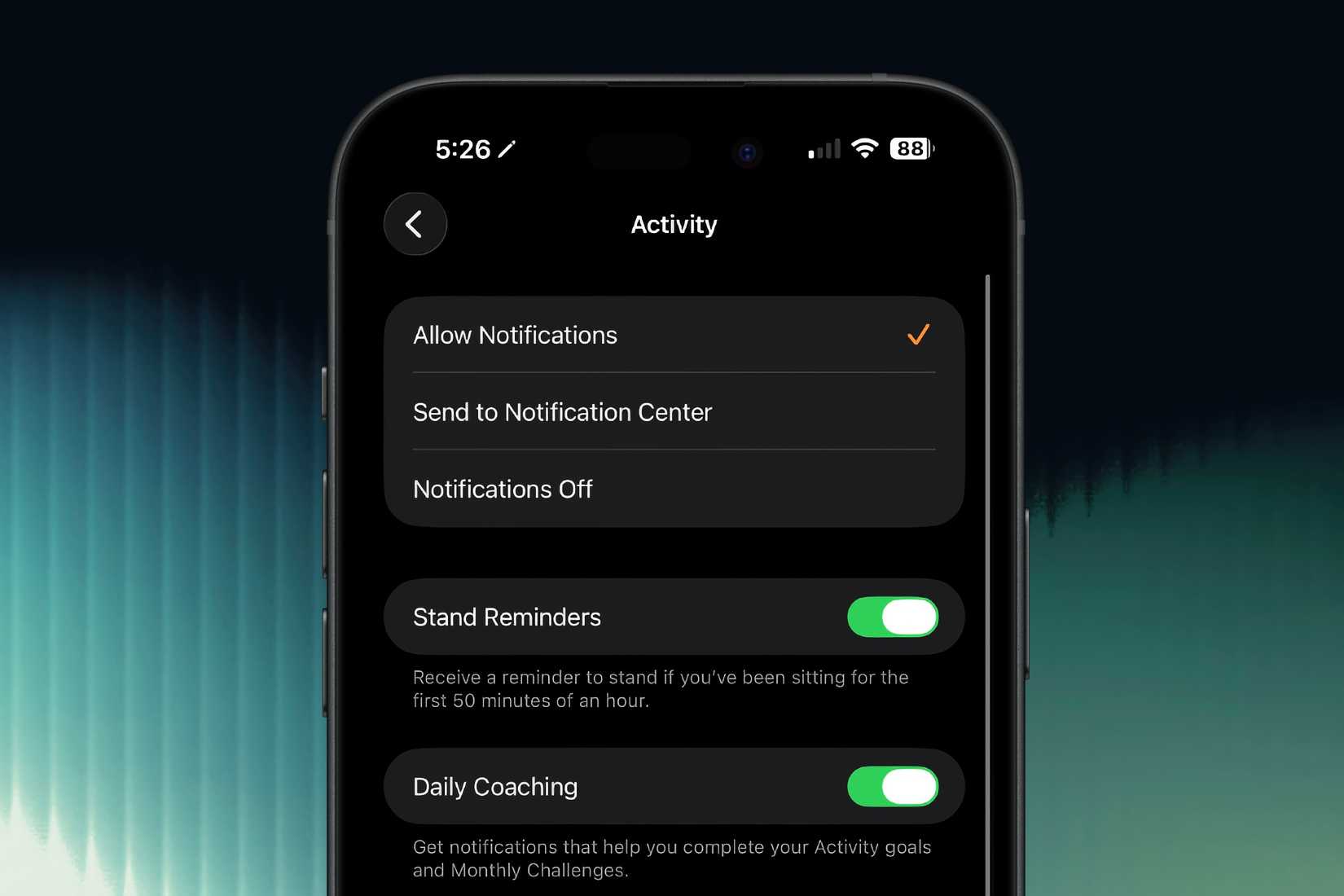 Notification settings for Apple Watch on iPhone.