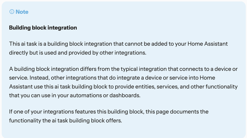 Information about building block integrations in Home Assistant.