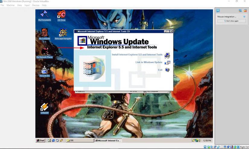 Installing Internet Explorer 5.5 on Virtual Box.