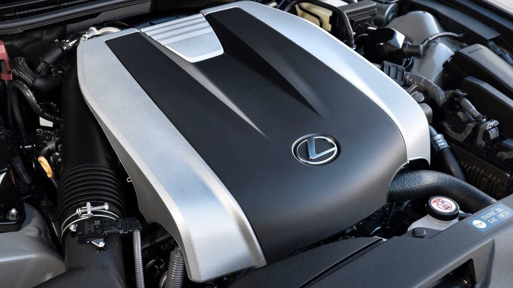 Close-up of the engine compartment in a 2026 Lexus IS 350
