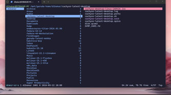 The Midnight Commander file manager inside WSL showing the Garuda Linux home directory with the dibakar user folder and its contents.