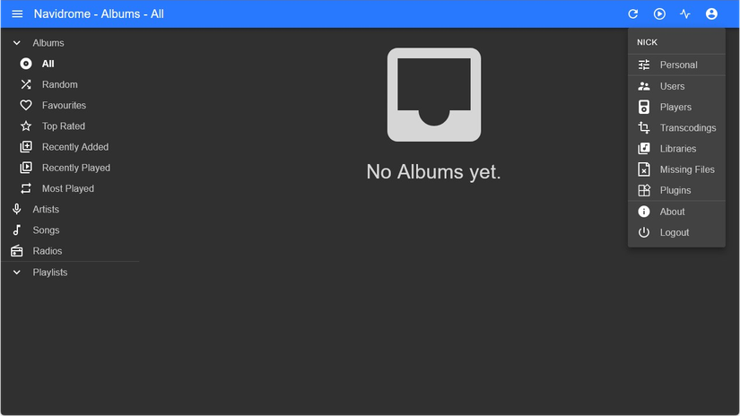 Navidrome without any albums added. 