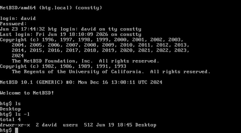 NetBSD shell in the text console.