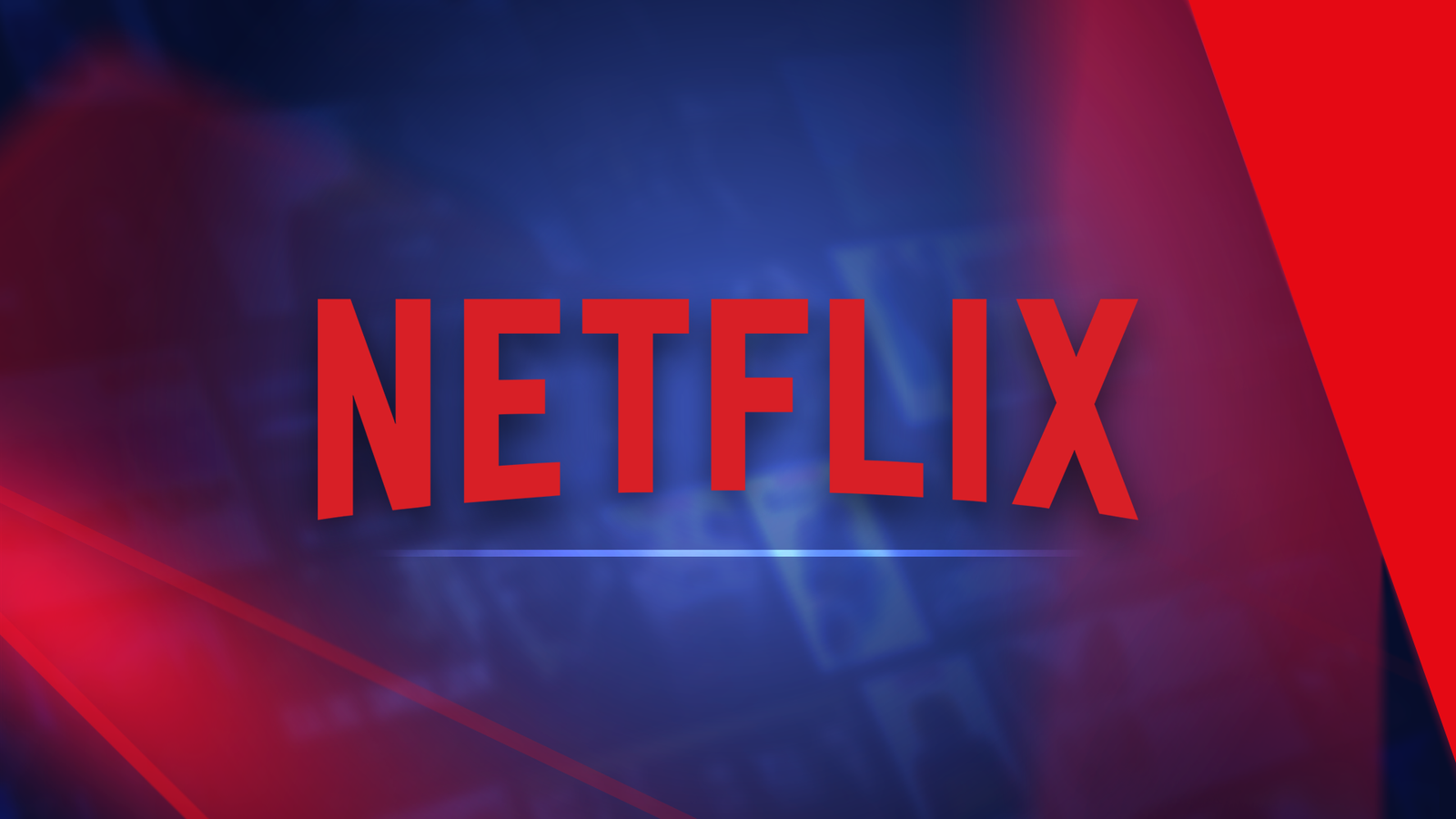 Netflix logo on a blue and red abstract background.