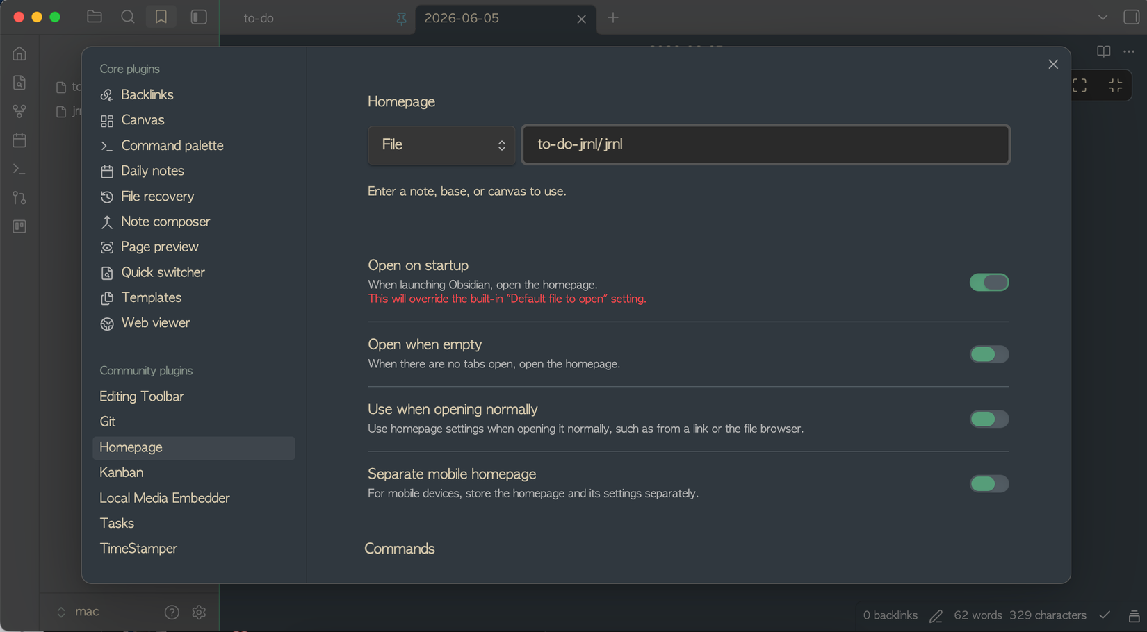 Obsidian Homepage plugin.