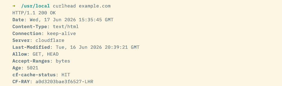A curlhead command shows response headers from an HTTP request.