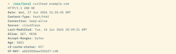 A curlhead command shows response headers from an HTTP request.