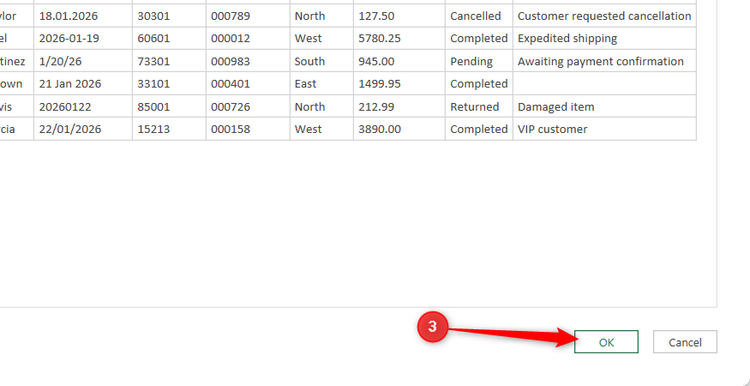 OK is selected in Excel's Combine Files dialog.