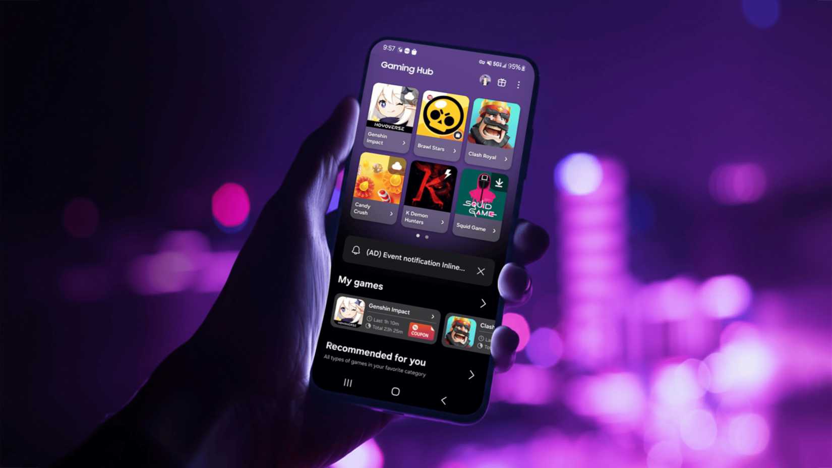 Samsung Gaming Hub previewing game titles