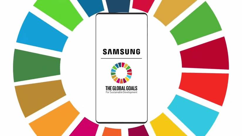 Samsung Global goals program with a smartphone in the middle