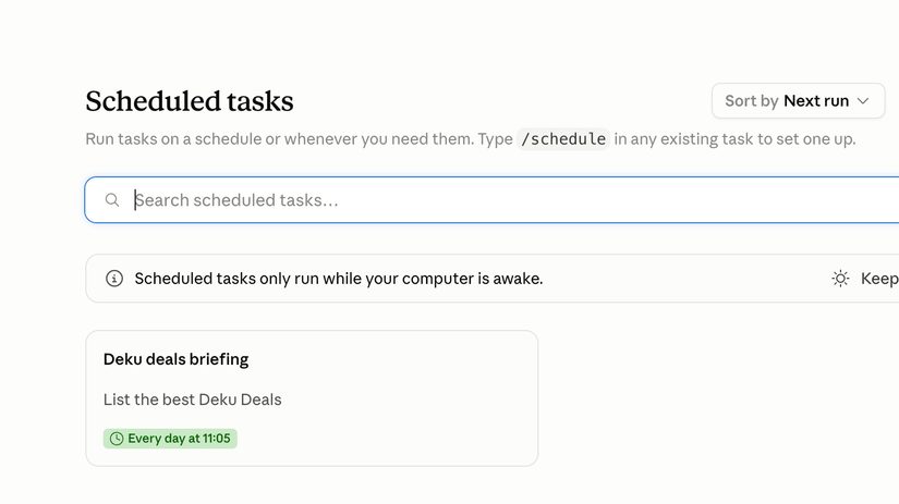 Scheduled tasks in Claude showing a scheduled daily digest task.