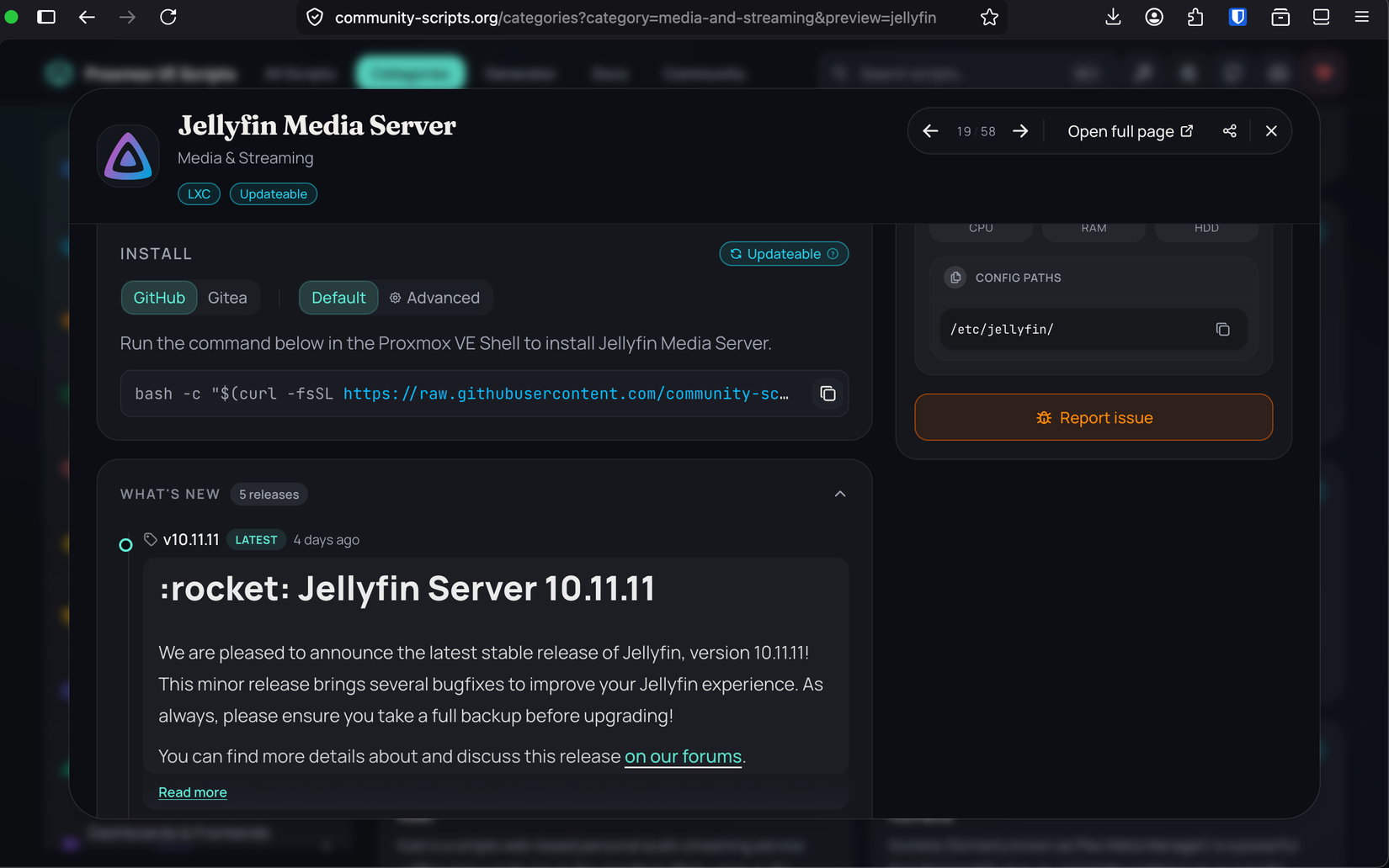 Jellyfin community script for Proxmox.