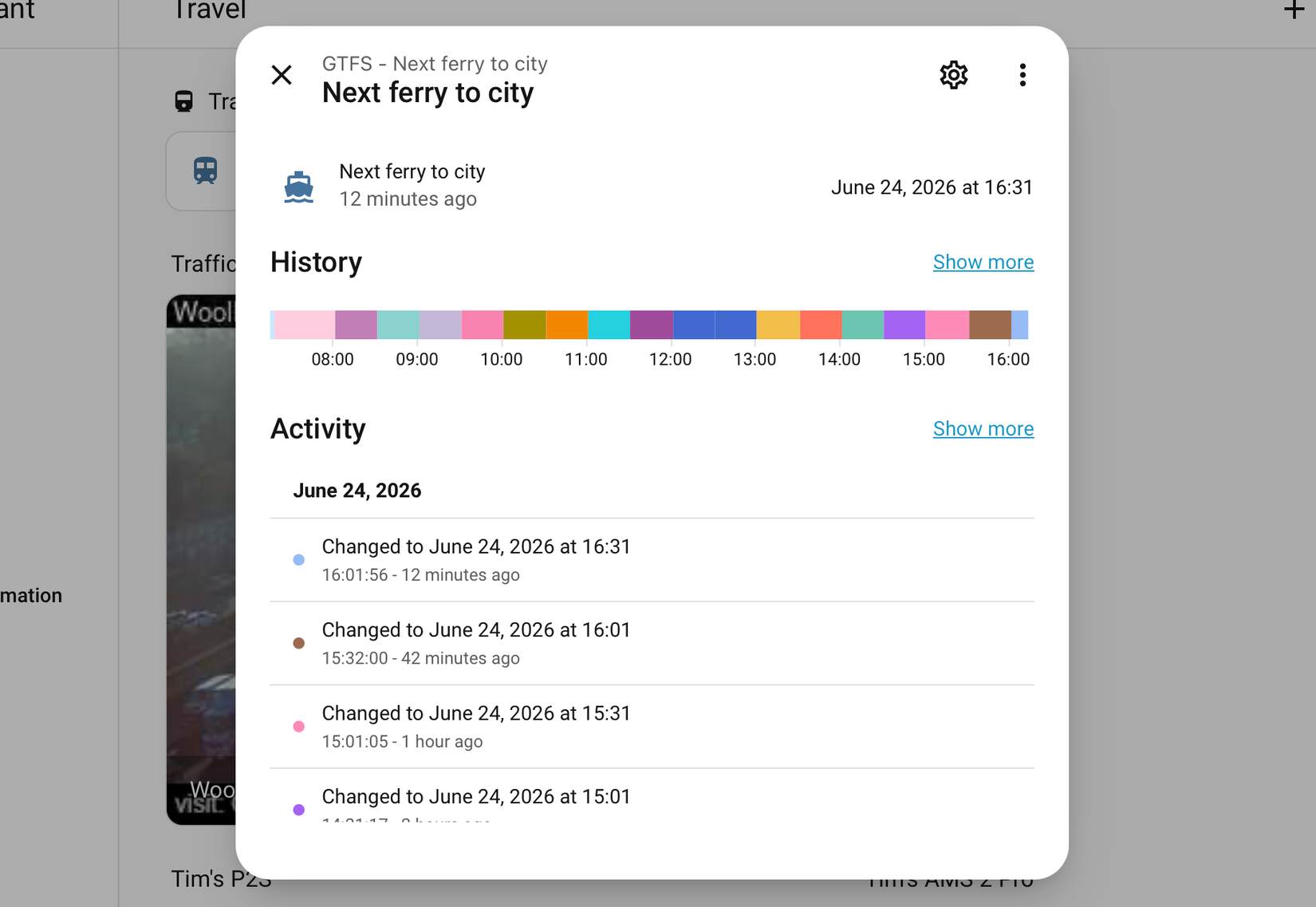 Ferry service history in Home Assistant.