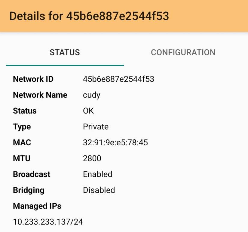 screenshot of android joining network
