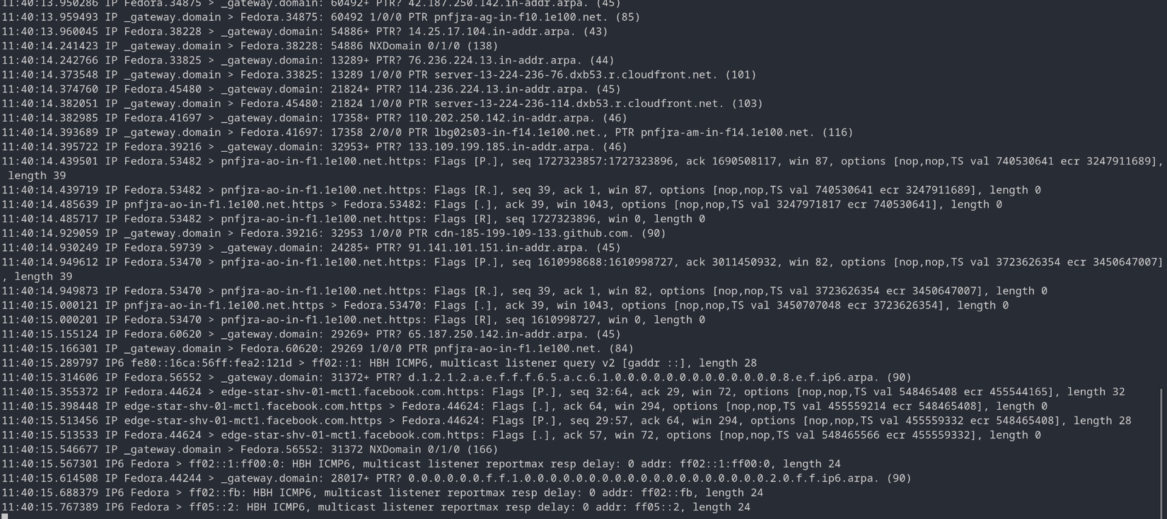 Screenshot of tcpdump in use