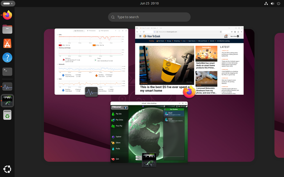 screenshot of ubuntu activities view