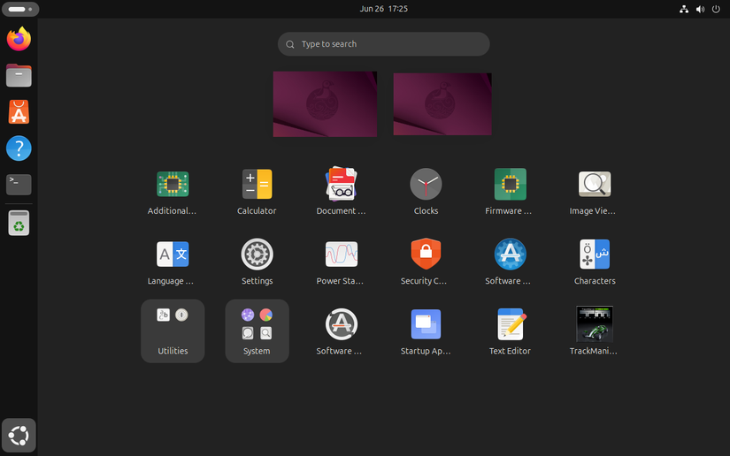 screenshot of Ubuntu GNOME apps view