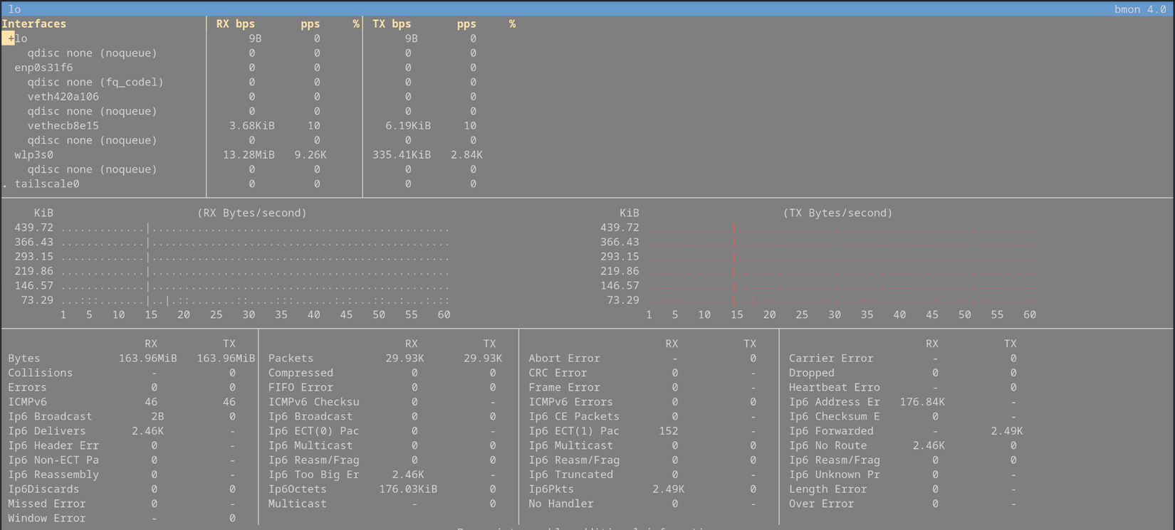 Screenshot of bmon usage