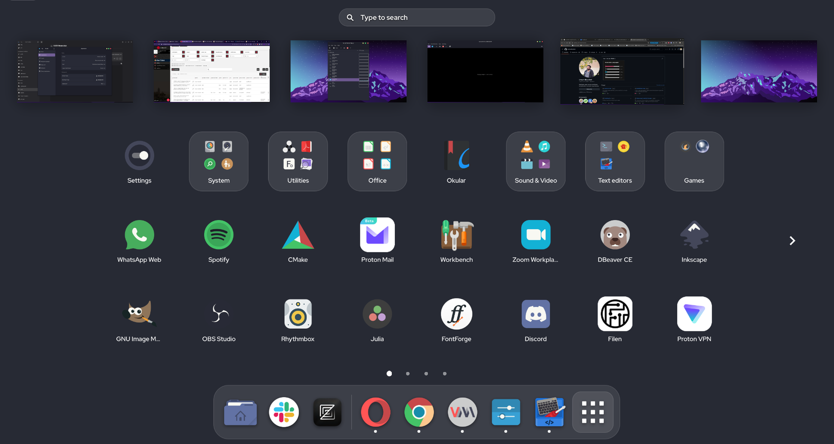 screenshot of workspaces being shown while browing apps on Fedora GNOME