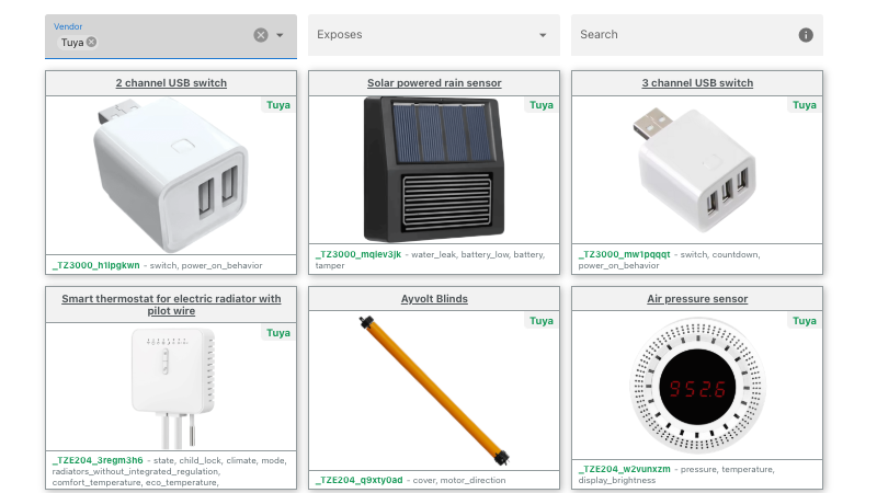 Supported Tuya devices for Zigbee2MQTT.