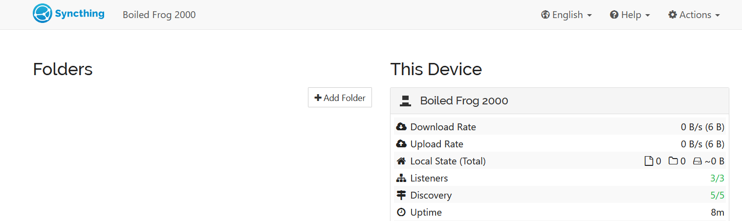 Syncthing open on LibreWolf browser.