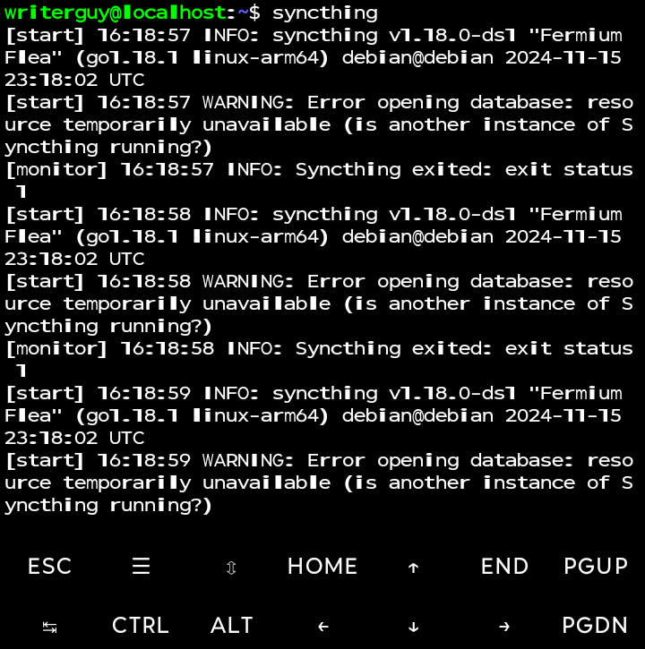 Syncthing refusing to open in Termux.