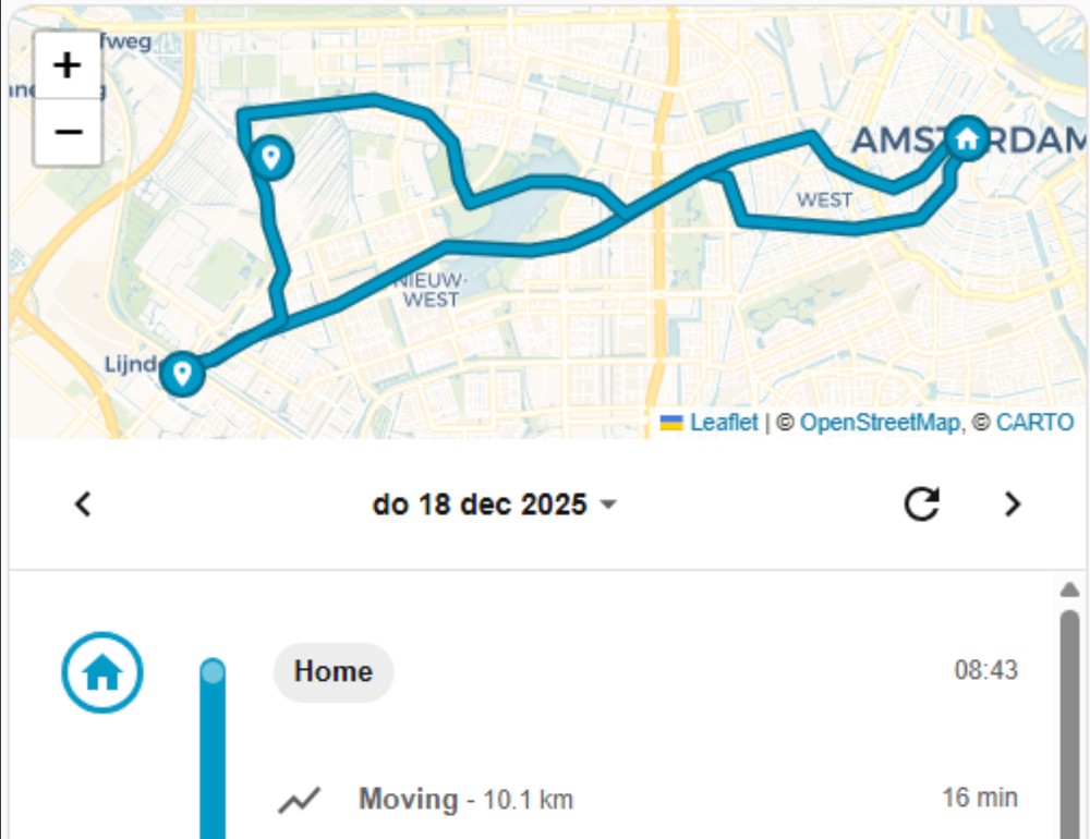 Location timeline card showing daily movement patterns in Home Assistant