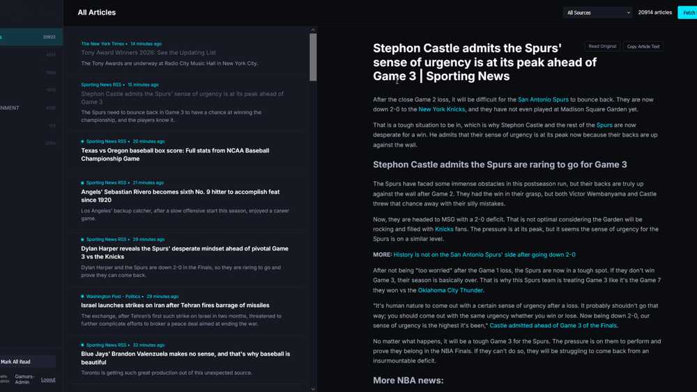 The finished RSS reader in action